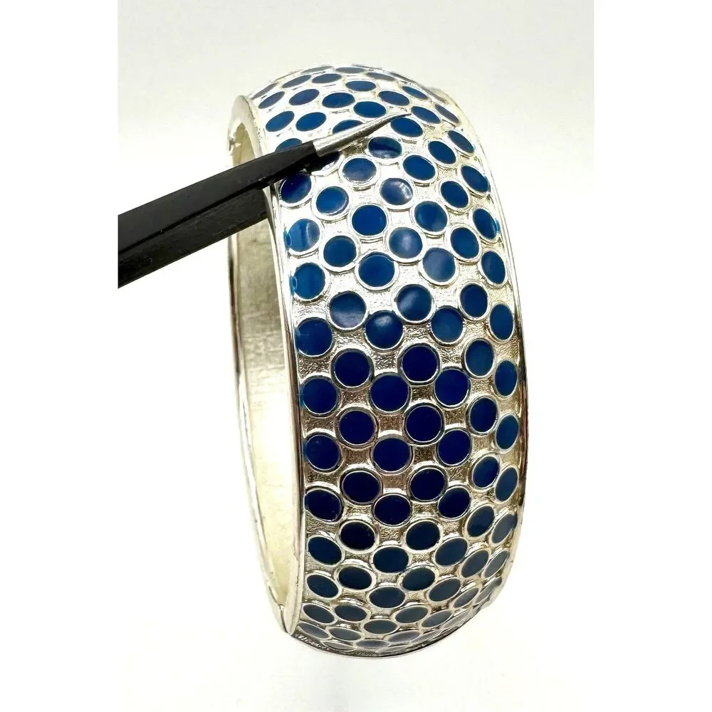 Enamel Blue & Silver Tone Cuff Bracelet Women's Fashion Jewelry Bracelets Round
